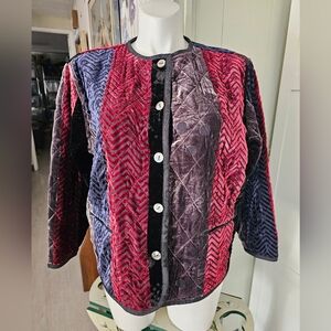 Koos of Course! Quilted Velvet Patchwork Jacket Size 1X Art to Wear Rayon Silk